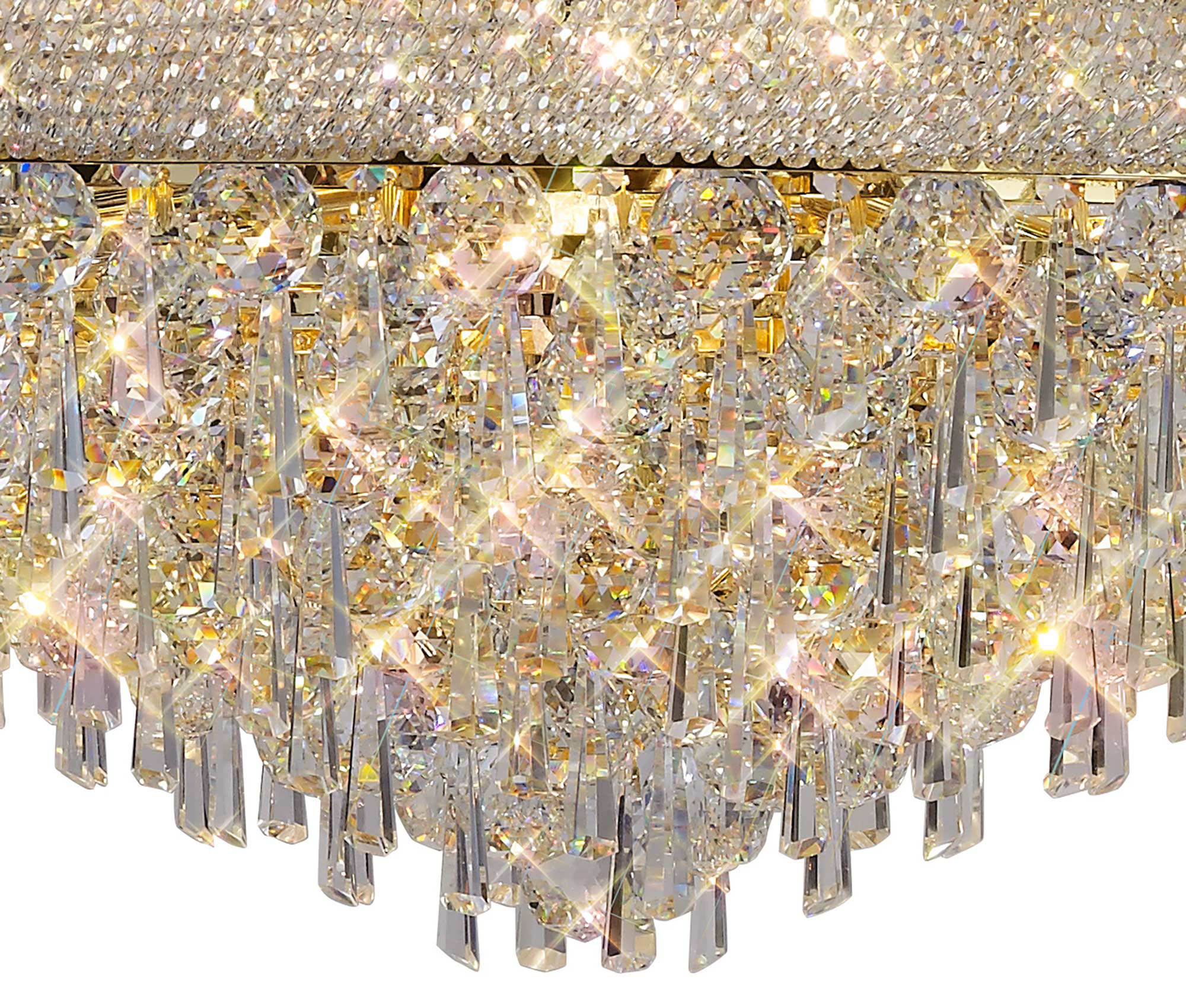 Alexandra Gold Crystal Ceiling Lights Diyas Tiered Crystal Fittings
